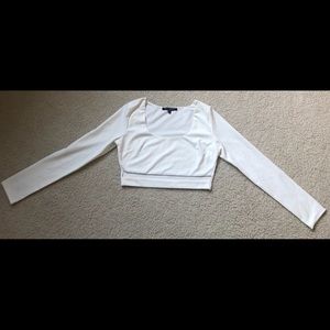 White cut-out long sleeve crop top